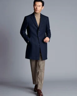 Best Charles Tyrwhitt Prince Of Wales Wool Overcoat - Navy