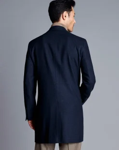Best Charles Tyrwhitt Prince Of Wales Wool Overcoat - Navy