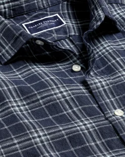 Best Charles Tyrwhitt Pure Linen Check Shirt - French Blue