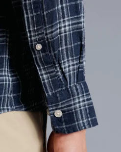 Best Charles Tyrwhitt Pure Linen Check Shirt - French Blue