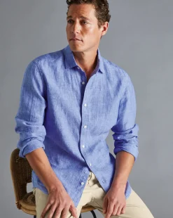 Fashion Charles Tyrwhitt Pure Linen Shirt - Cobalt Blue