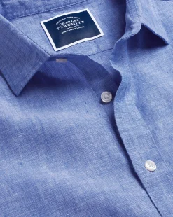 Fashion Charles Tyrwhitt Pure Linen Shirt - Cobalt Blue