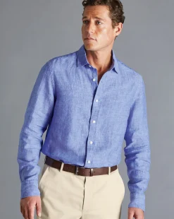 Fashion Charles Tyrwhitt Pure Linen Shirt - Cobalt Blue