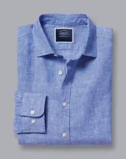 Fashion Charles Tyrwhitt Pure Linen Shirt - Cobalt Blue