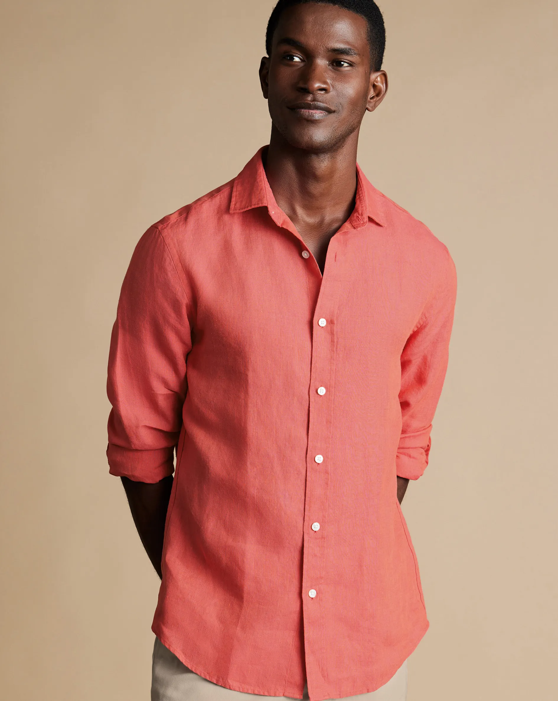 Cheap Charles Tyrwhitt Pure Linen Shirt - Coral Pink