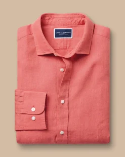 Cheap Charles Tyrwhitt Pure Linen Shirt - Coral Pink
