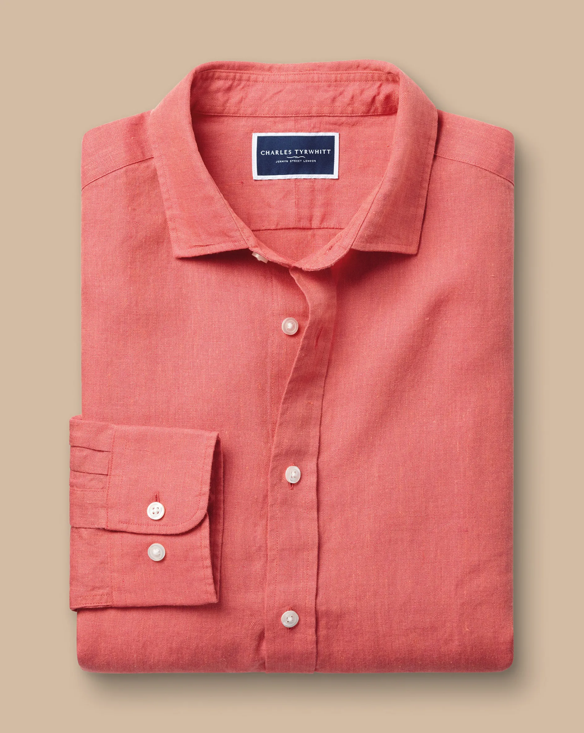Cheap Charles Tyrwhitt Pure Linen Shirt - Coral Pink