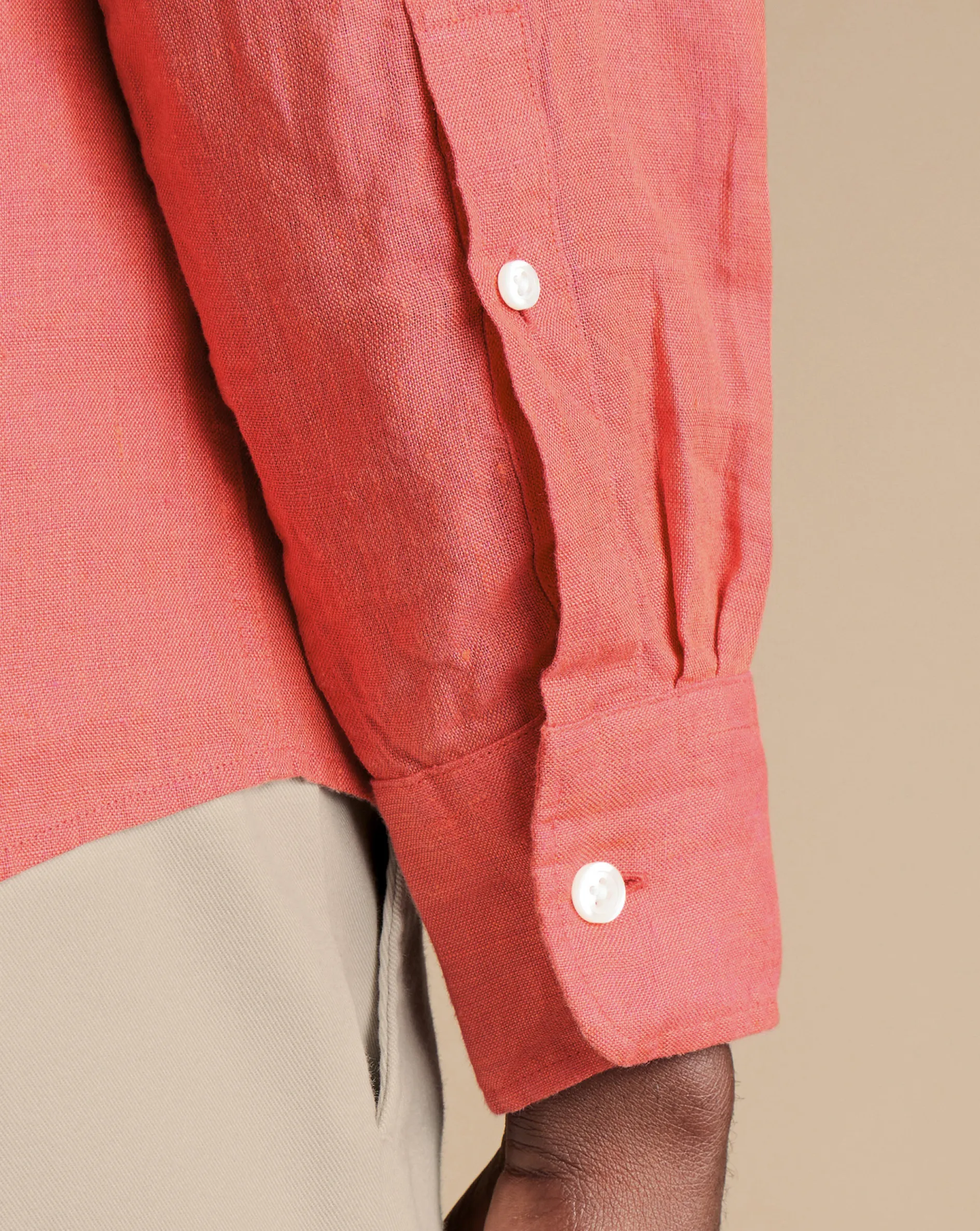 Cheap Charles Tyrwhitt Pure Linen Shirt - Coral Pink