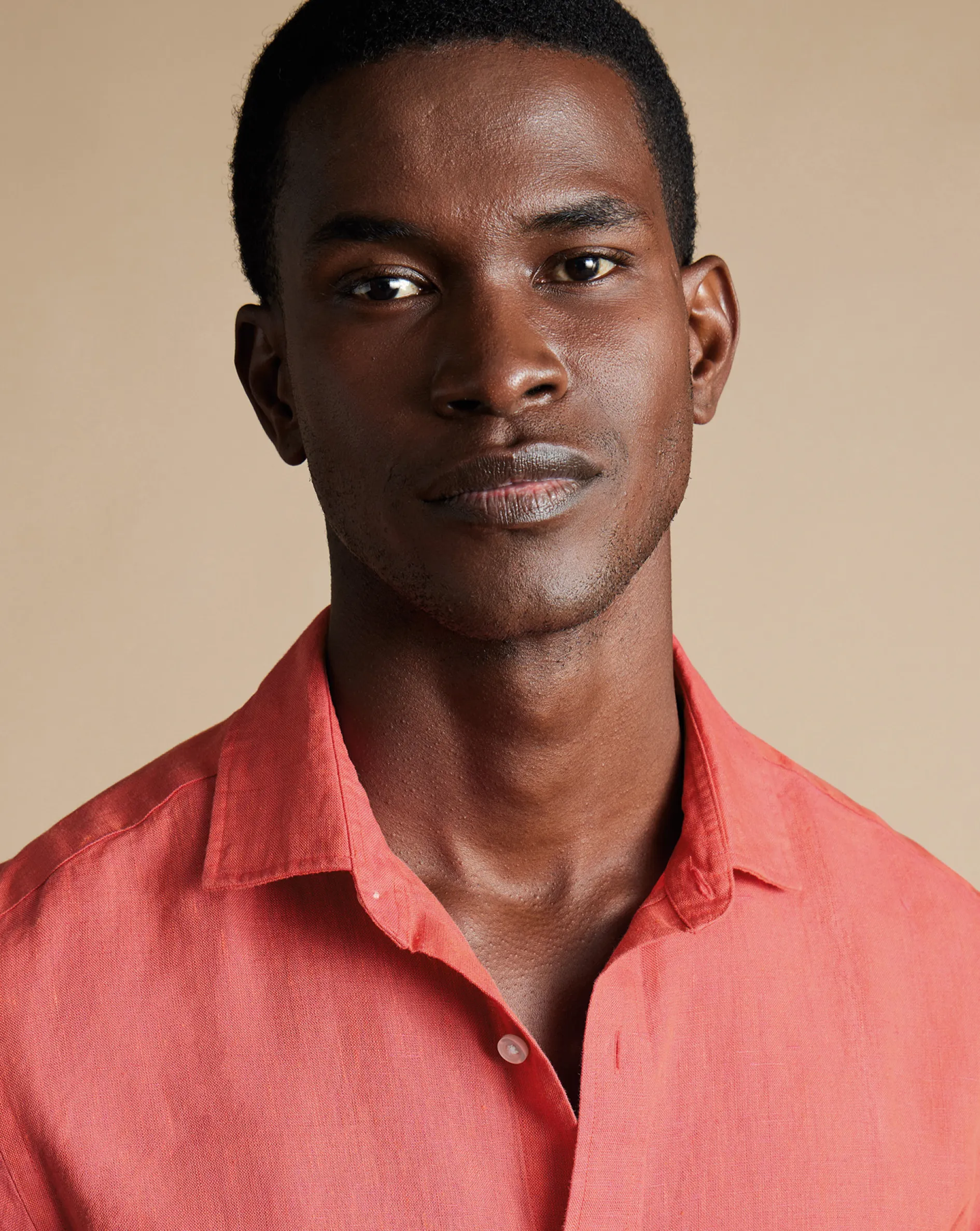 Cheap Charles Tyrwhitt Pure Linen Shirt - Coral Pink