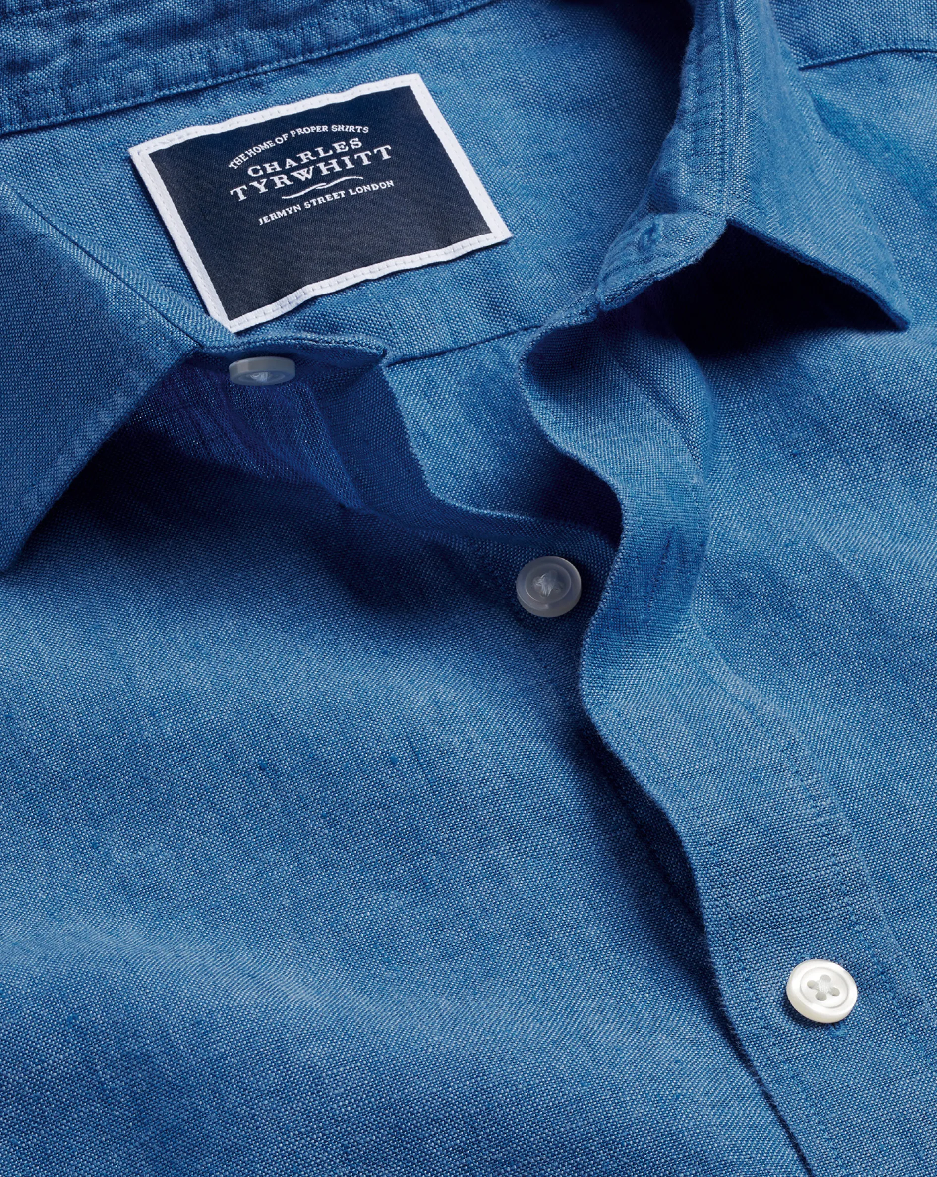 Sale Charles Tyrwhitt Pure Linen Shirt - Ocean Blue