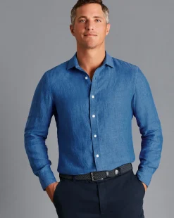 Sale Charles Tyrwhitt Pure Linen Shirt - Ocean Blue