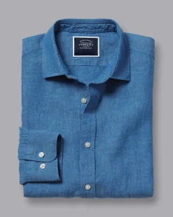 Sale Charles Tyrwhitt Pure Linen Shirt - Ocean Blue