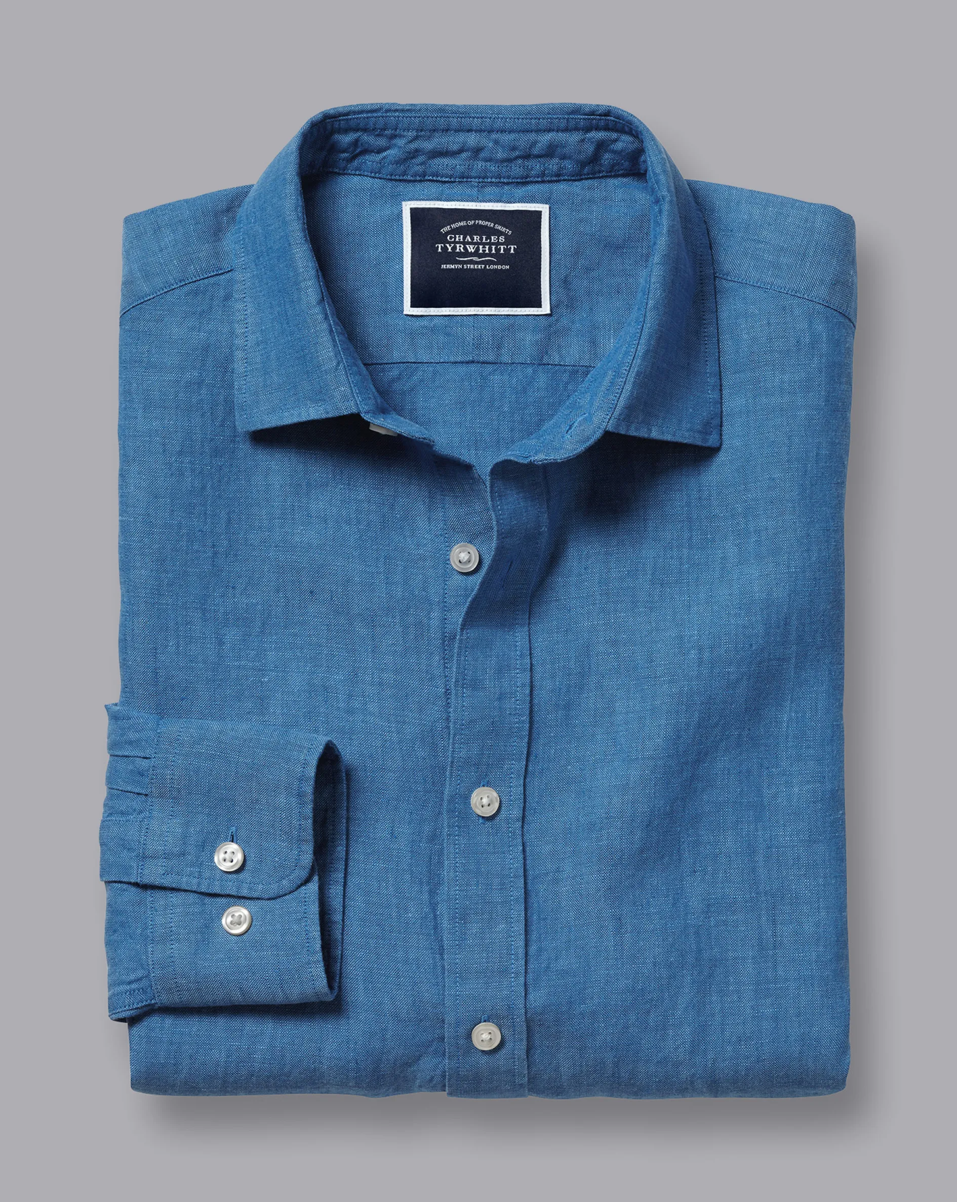 Sale Charles Tyrwhitt Pure Linen Shirt - Ocean Blue