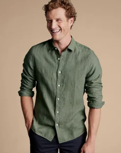 Online Charles Tyrwhitt Pure Linen Shirt - Green Olive