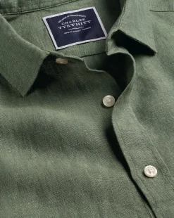 Online Charles Tyrwhitt Pure Linen Shirt - Green Olive