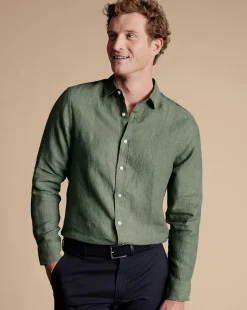 Online Charles Tyrwhitt Pure Linen Shirt - Green Olive