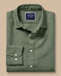 Online Charles Tyrwhitt Pure Linen Shirt - Green Olive