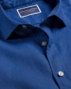 Best Charles Tyrwhitt Pure Linen Shirt - Blue Royal