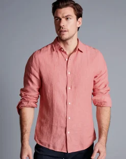 Shop Charles Tyrwhitt Pure Linen Shirt - Salmon Pink