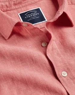 Shop Charles Tyrwhitt Pure Linen Shirt - Salmon Pink