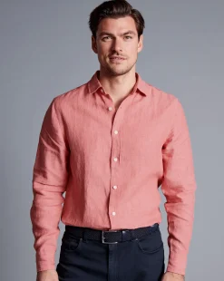 Shop Charles Tyrwhitt Pure Linen Shirt - Salmon Pink