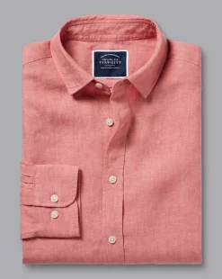 Shop Charles Tyrwhitt Pure Linen Shirt - Salmon Pink