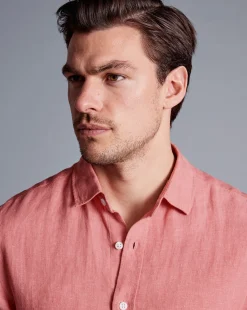 Shop Charles Tyrwhitt Pure Linen Shirt - Salmon Pink