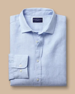 New Charles Tyrwhitt Pure Linen Shirt - Blue Sky