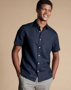 Cheap Charles Tyrwhitt Pure Linen Short Sleeve Shirt - Navy