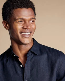 Cheap Charles Tyrwhitt Pure Linen Short Sleeve Shirt - Navy