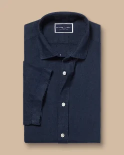 Cheap Charles Tyrwhitt Pure Linen Short Sleeve Shirt - Navy