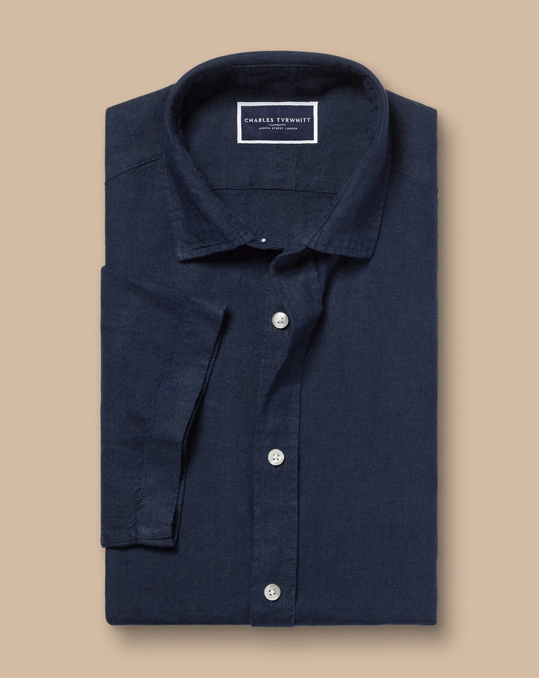 Cheap Charles Tyrwhitt Pure Linen Short Sleeve Shirt - Navy