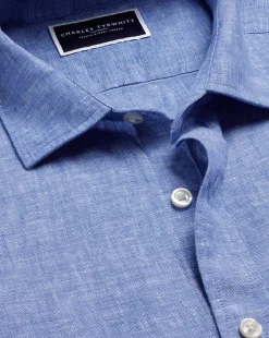 Outlet Charles Tyrwhitt Pure Linen Short Sleeve Shirt - Cobalt Blue