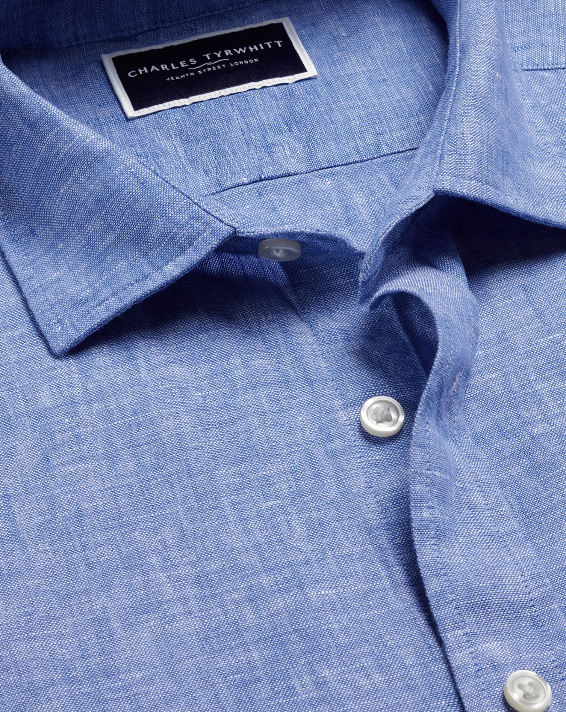 Outlet Charles Tyrwhitt Pure Linen Short Sleeve Shirt - Cobalt Blue