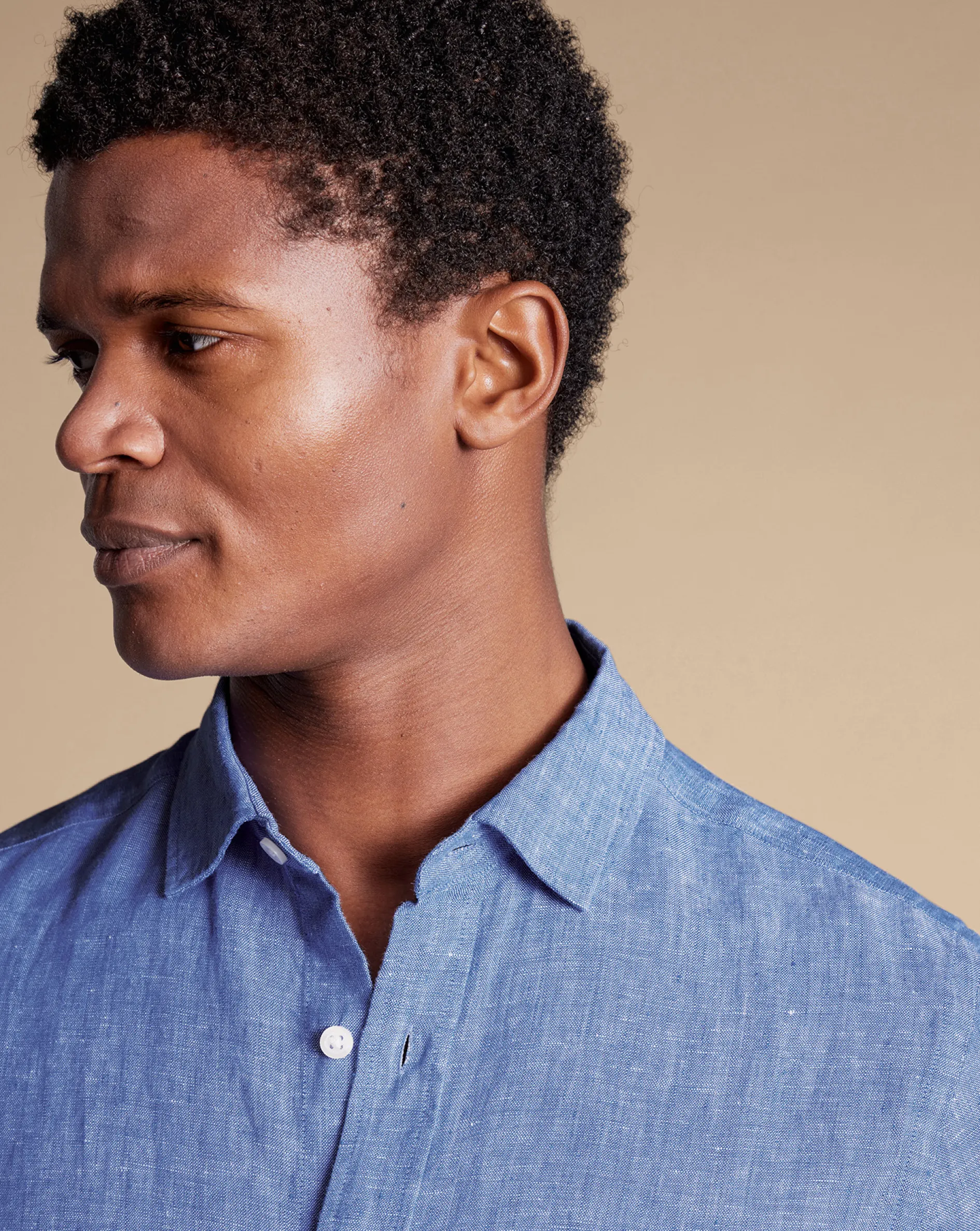 Outlet Charles Tyrwhitt Pure Linen Short Sleeve Shirt - Cobalt Blue