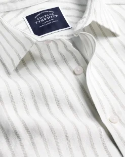 Sale Charles Tyrwhitt Pure Linen Stripe Shirt - Limestone Limestone & White