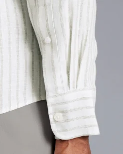 Sale Charles Tyrwhitt Pure Linen Stripe Shirt - Limestone Limestone & White
