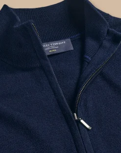 Discount Charles Tyrwhitt Pure Merino Full Zip-Through Cardigan - Navy
