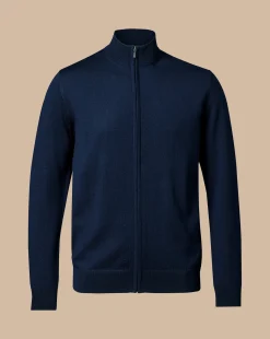 Discount Charles Tyrwhitt Pure Merino Full Zip-Through Cardigan - Navy