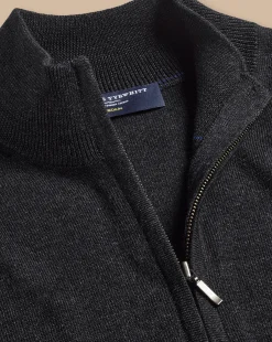 Cheap Charles Tyrwhitt Pure Merino Full Zip-Through Cardigan - Grey Charcoal