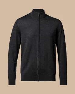 Cheap Charles Tyrwhitt Pure Merino Full Zip-Through Cardigan - Grey Charcoal