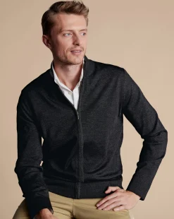 Cheap Charles Tyrwhitt Pure Merino Full Zip-Through Cardigan - Grey Charcoal