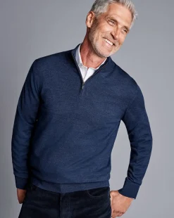 Online Charles Tyrwhitt Pure Merino Quarter Zip Sweater - Ink Blue