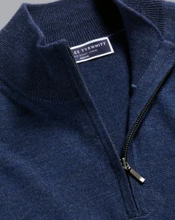 Online Charles Tyrwhitt Pure Merino Quarter Zip Sweater - Ink Blue