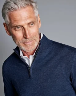 Online Charles Tyrwhitt Pure Merino Quarter Zip Sweater - Ink Blue