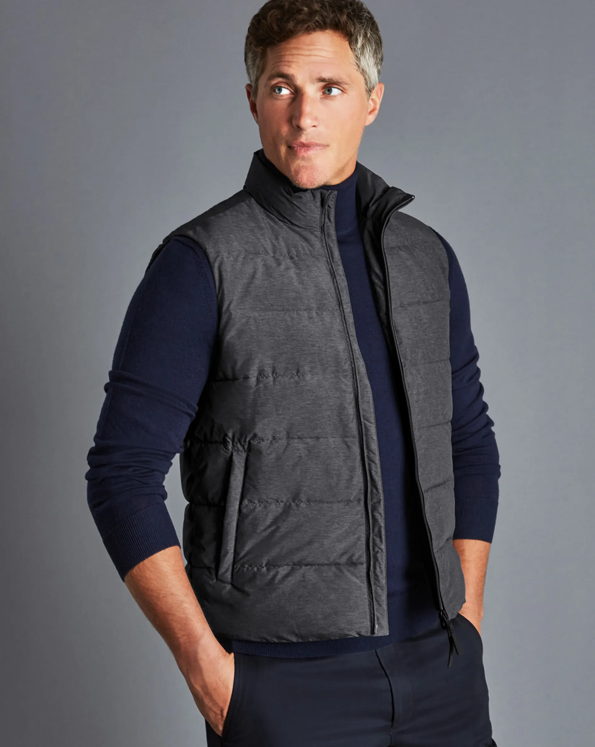 Cheap Charles Tyrwhitt Quilted Vest - Grey Melange