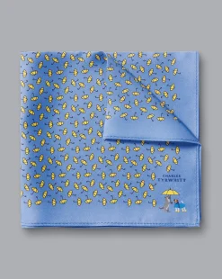 Clearance Charles Tyrwhitt Raining Cats And Dogs Print Silk Pocket Square - Cornflower Blue