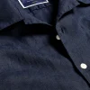 Clearance Charles Tyrwhitt Revere Collar Pure Linen Short Sleeve Shirt - Navy Blue
