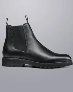Flash Sale Charles Tyrwhitt Rubber Sole Grain Leather Chelsea Boots - Black