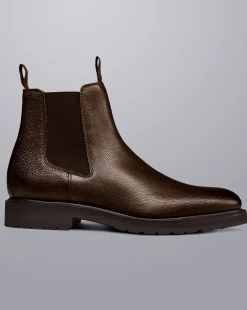 Outlet Charles Tyrwhitt Rubber Sole Grain Leather Chelsea Boots - Chocolate Brown